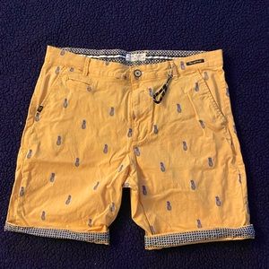Men’s Denim & Flower mustard yellow pineapple shorts